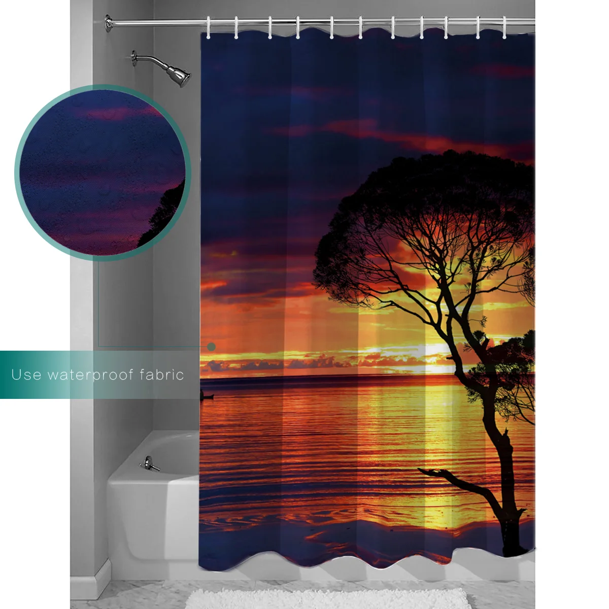 Тени в сумерках на море и силуэт деревьев занавески для душа с медитацией дизайн