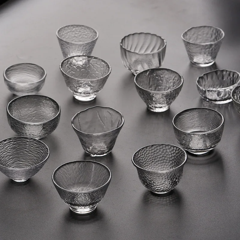 Японская стеклянная чайная чашка с зернистым молотком прозрачная семейный набор