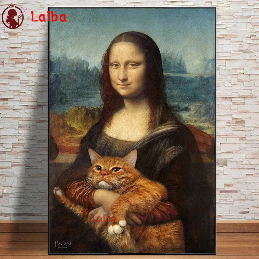 

Mona Lisa Poster Cat Animal 5D diamond painting kit mosaic DIY diamond embroidery Classical famous painting home decoration art