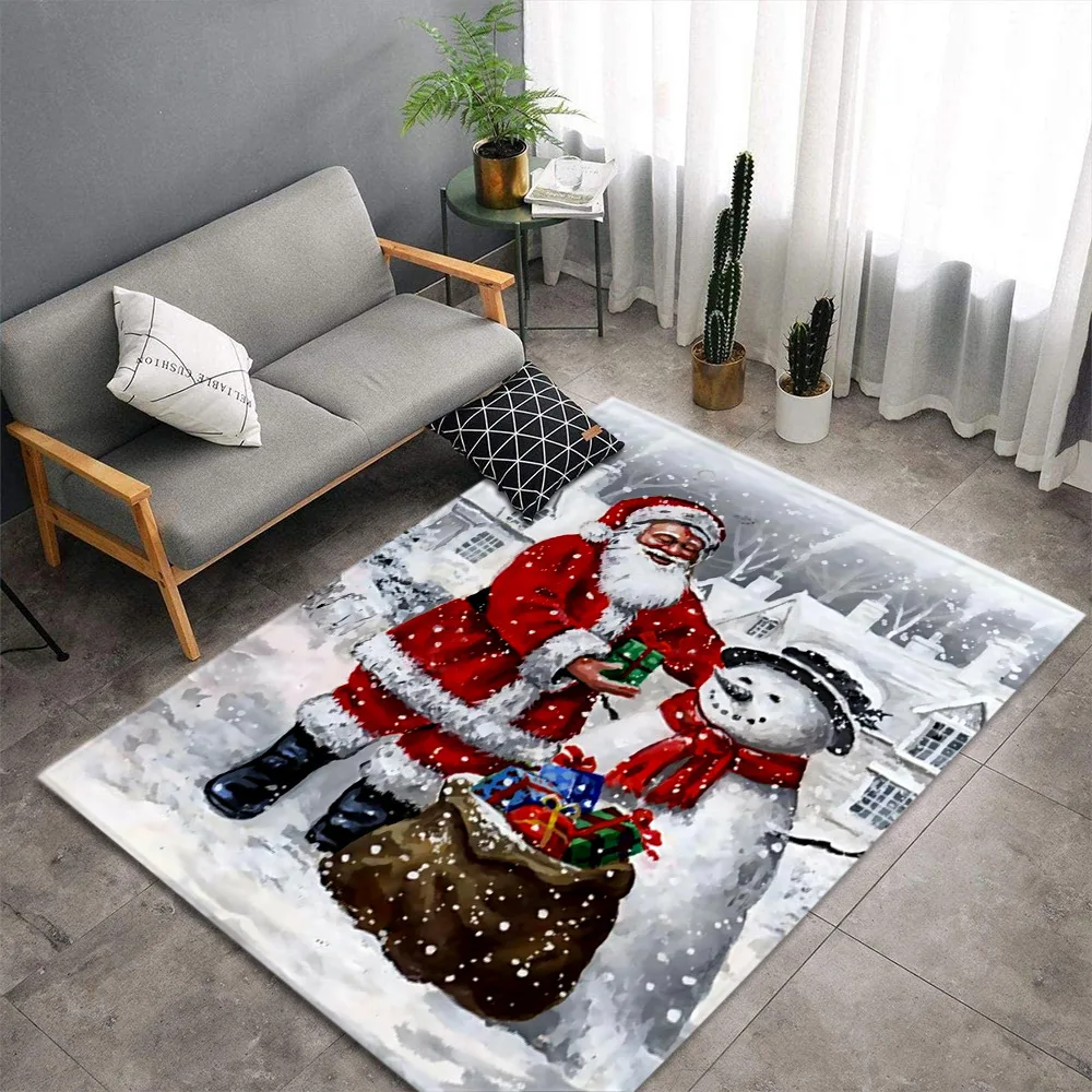 

Merry Christmas Gift Area Rugs Parlor Decor Floor Mats Kids Bedroom Play Carpets Snowman Santa Claus 3D Printing Living Room Rug