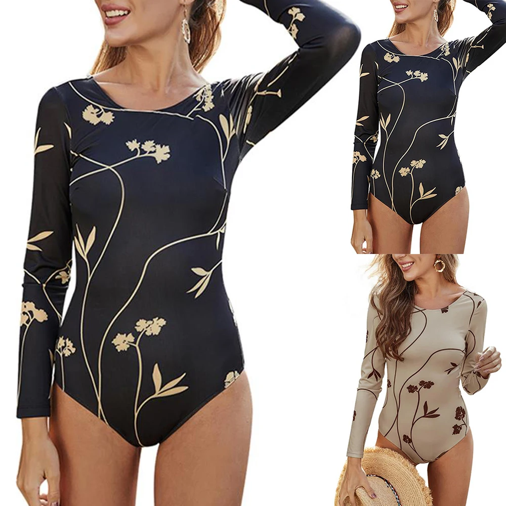 

Women Summer Floral Long Sleeve One Piece Beachwear Swimwear Swimsuit Holiday