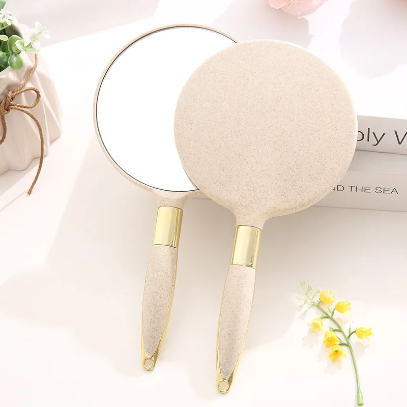 Round Beige Дамское зеркальце пластиковое Дерево Круглый/зубы/прямоугольная форма макияж зеркала Карманное зеркальце Косметика держится для дам красота комод - Цвет: Round Beige