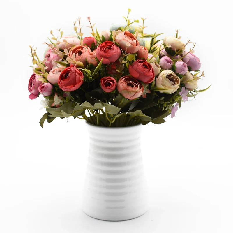 

10Heads/1 Bundle Silk Tea Roses Bride Bouquet for Christmas Home Wedding New Year Decoration Fake Plants Artificial Flowers