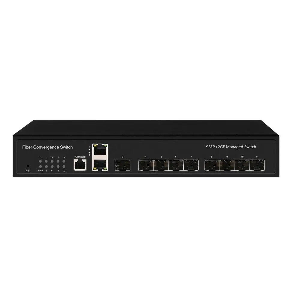 Оптоволоконный коммутатор 9 SFP управляемый с 2 портами 100/1000M RJ45 полный гигабитный
