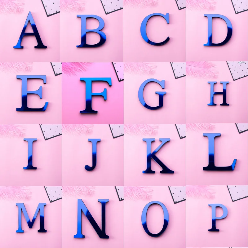

3D Blue English Letters Mirror Acrylic Wall Sticker Bedroom Living House Festival Party Wedding Decor DIY Art Mural Alphabe Post
