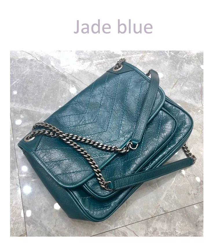 Jade blue Новая кожаная винтажная сумка-мессенджер Niki, Большая вместительная универсальная сумка через плечо с ремешком на цепочке - Цвет: Jade blue