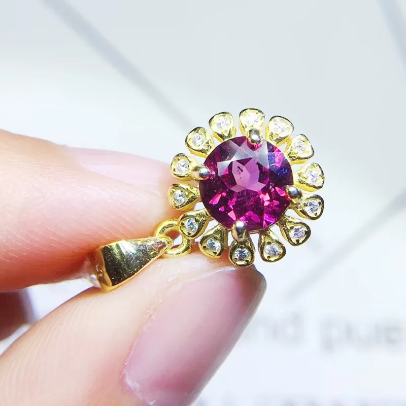 Женский Круглый гранат ожерелье с подвеской в виде цветка серебро 925 пробы