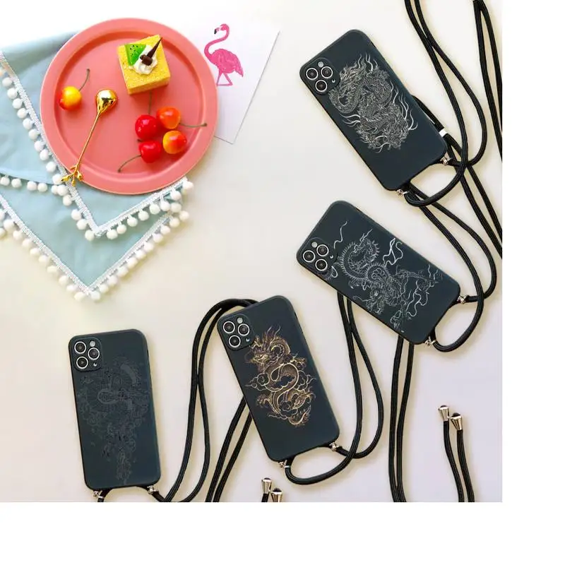 

dragon chinese cool Phone Case For iPhone 7 8 11 12 X XS XR MINI Pro Max Plus Strap Cord Chain Lanyard soft