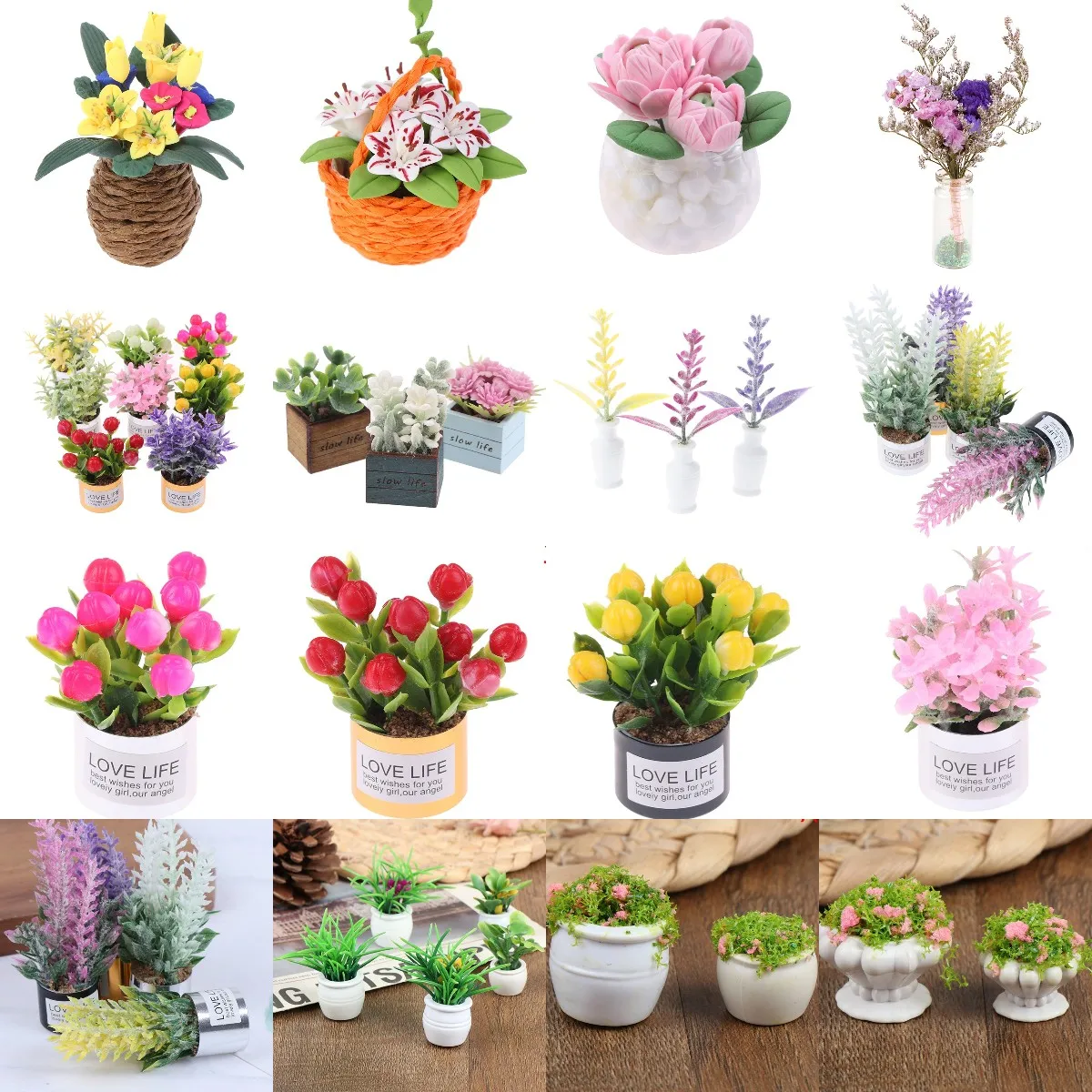 

Mini Flower Potted Green Plant In Pot Simulation Plants 1:12 Dollhouse Miniature Doll House Furniture Home Decoration Garden toy