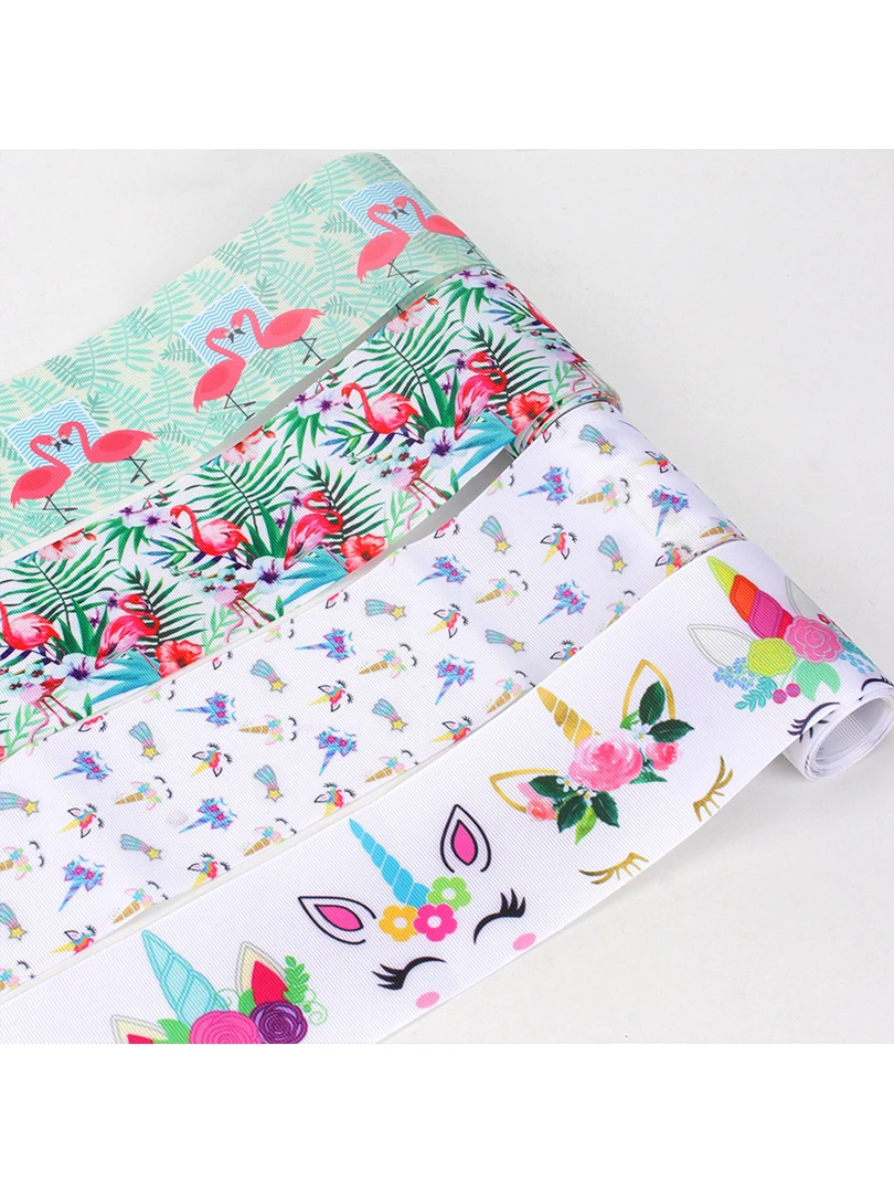 Лента Корсажная с принтом единорога фламинго 75 мм 2 Ярд/партия | Дом и сад