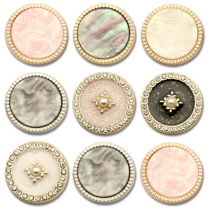 

6pcs 18-25mm Decor Sewing Metal Pearl Gold Rhinestone Black Jeans Buttons for Clothing Craft Cheap High Quality Needlework