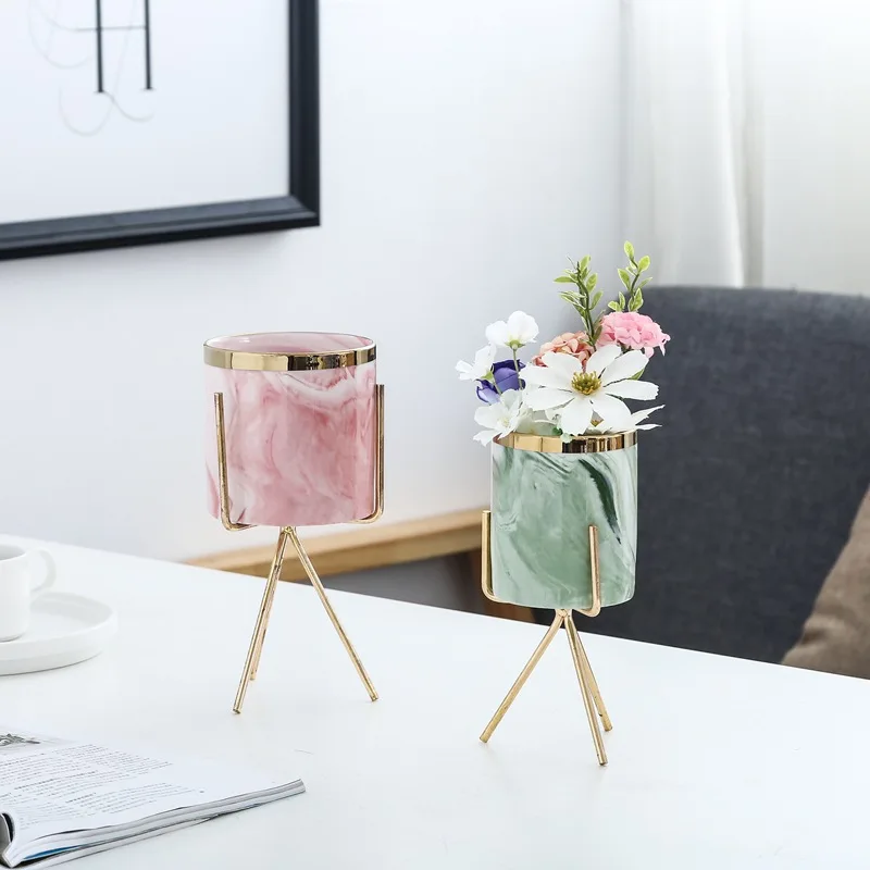 Настольная керамическая ваза с железной стойкой подставка для суккулентного