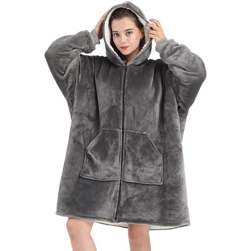 

FMFSSOM Winter Warm Man & Women Women Hooded Blanket Thick Warm Sofa Cozy Coral Fleece Hoodies Bathrobe Oversized Outwear