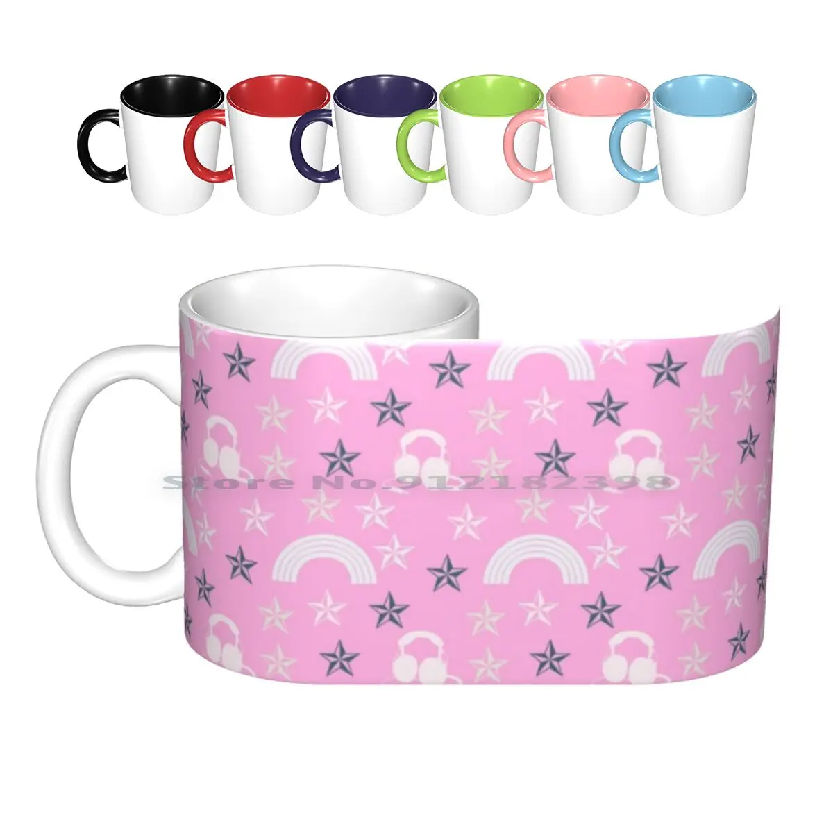 

Музыкальные розовые керамические кружки со звездами, кофейные чашки, кружка для молока, чая, музыкальные звезды, розовые наушники, креативный тренд, винтажные подарочные чашки для бутылок