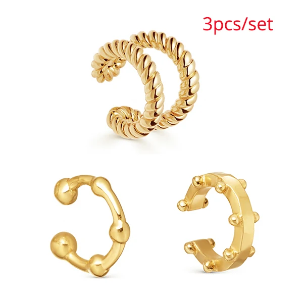 3PCS Модное, в стиле бохо, жемчужные серьги-каффы для женщин и девушек, модные радужные кубические циркониевые камни, маленькие серьги-клипсы, богемное ювелирное изделие для ушей - Окраска металла: 3PCS