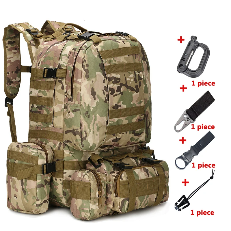 55L Molle военный рюкзак SWAT армейская полевая камуфляжная дорожная Сумка Многофункциональная двойная сумка большой емкости ACU рюкзак - Цвет: bag and hooks