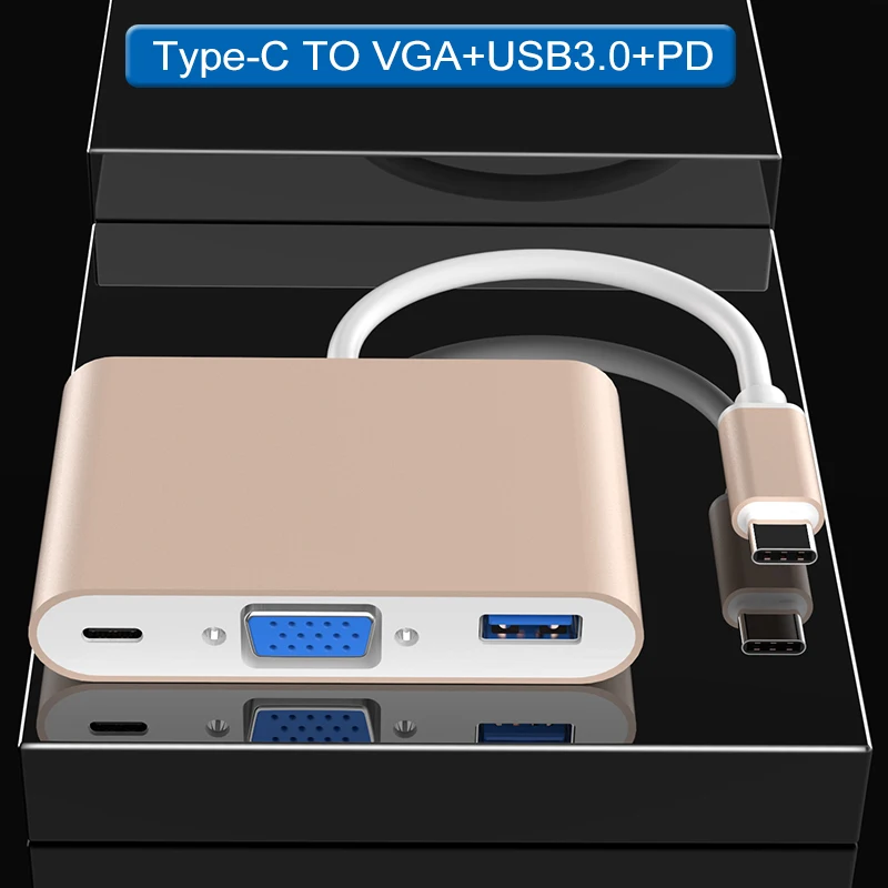

Type C to VGA USB3.0 PD 3-in-1 Thunderbolt Type C Hub to 4K VGA USB Adapter with Type-C Power Delivery for laptop computer