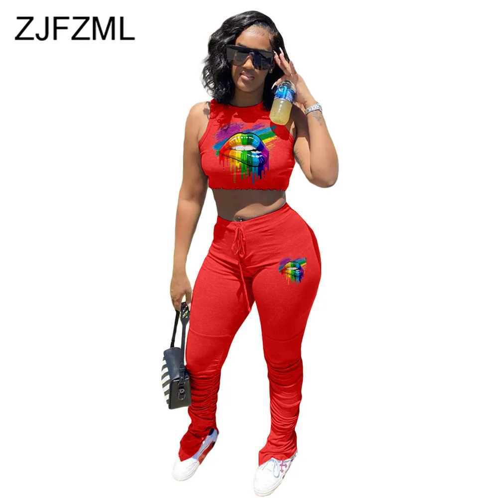 Комплект из двух предметов с принтом рта укороченный топ без рукавов круглым