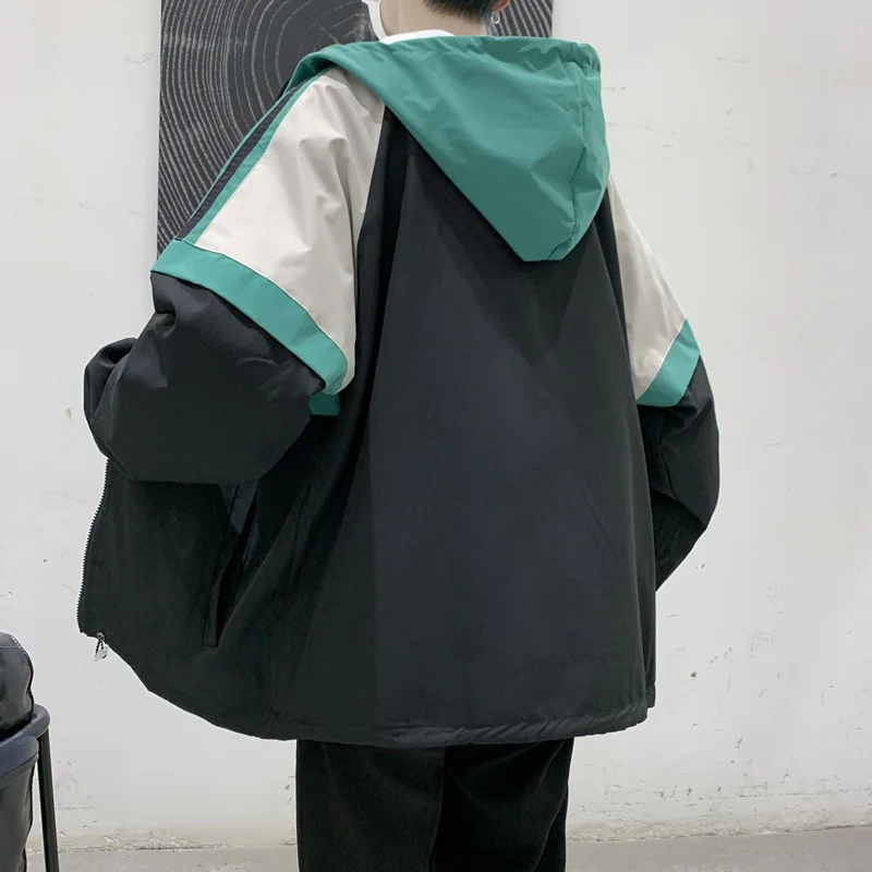 

Double Sided Hoodies Jacket Mens Loose Korean Spring Autumn Two-wear Couple Jacket Men Patchwork Handsome Oversize Zipper Jacket