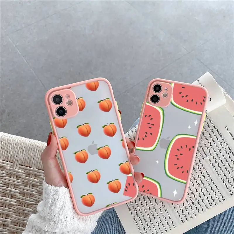 

Summer Fruit Watermelon Lemon Phone Case For iPhone 12 11 Mini Pro XR XS Max 7 8 Plus X Matte transparent Pink Back Cover