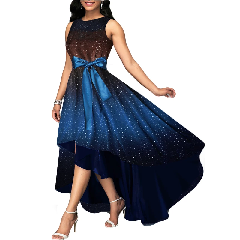 Летнее модное женское платье без рукавов с градиентом блестками и асимметричной