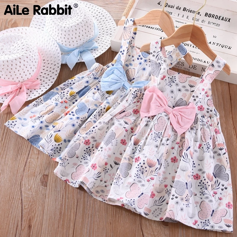 

Летняя одежда для маленьких девочек 2022, новые платья для девочек, Цветочное платье, платье-слинг, подарочное платье-шапка + шапка, 2 предмета