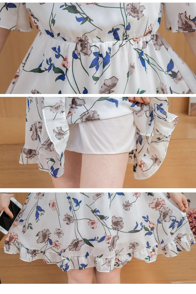 

New Casual Loose 2020 Summer dress Half sleeve loose Floral Chiffce Tops Flower Print Women Dresses O-Neck Women clothing 91C