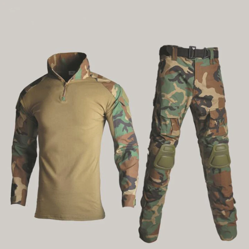 011 Green Camo Военный армейский боевой Униформа тактическая охотничья одежда рубашка+ брюки пустынный Цифровой Камуфляжный костюм со съемными наколенниками - Цвет: 011 Green Camo