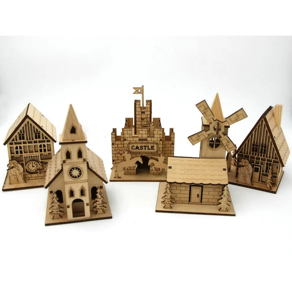 3D деревянные головоломки Сборная модель дома Steeple/дымоход/Настенные часы