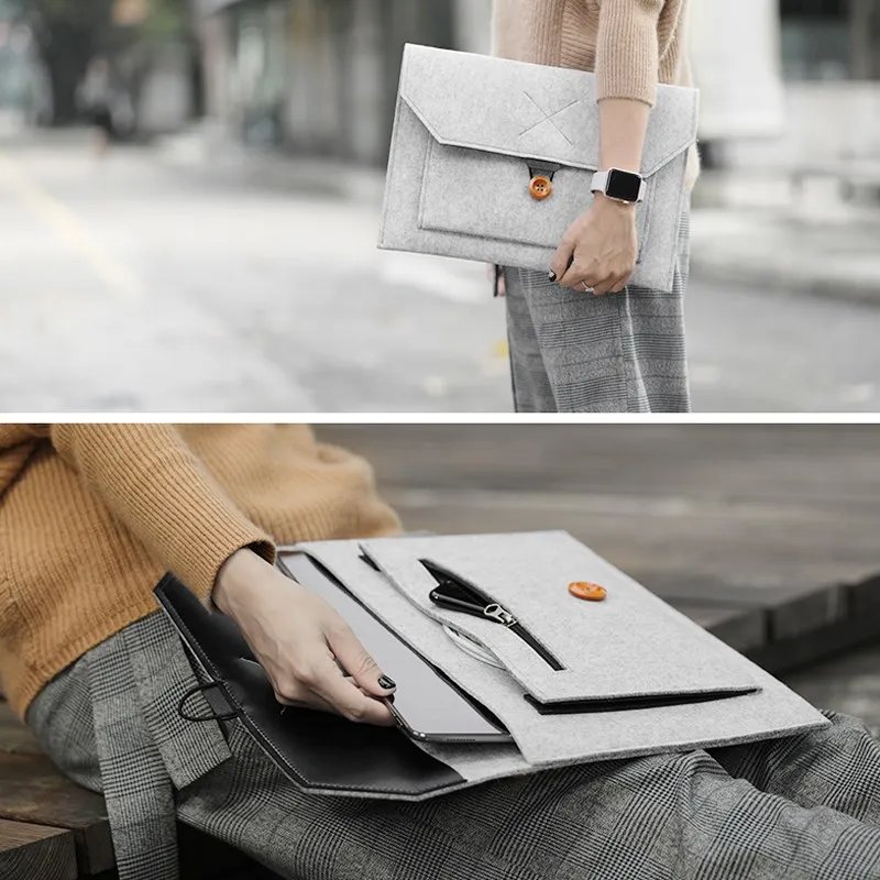 

New Women Men Wool Felt Sleeve Laptop Bag 14 15.6 For Macbook Air 13 2018 2019 Case Pro Retina 11 12 15 Cover For Xiaomi 13 Bags