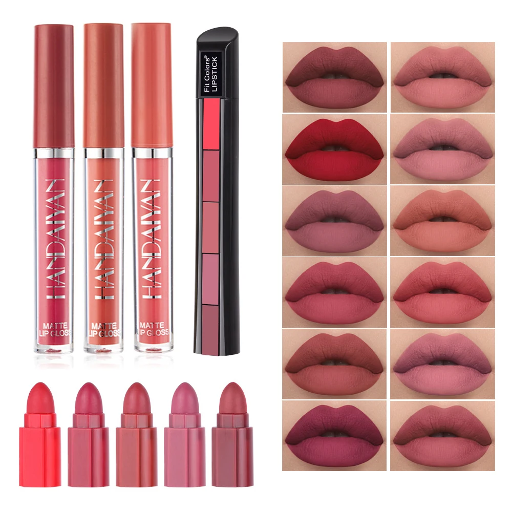 

2PCS Waterproof Lipstick Lipgloss Makeup Long Lasting Velve Red Sexy Lip Stick Pen Easy To Wear Moisturizing Cosmetics Beauty