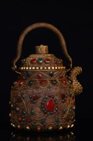tibetan temple collection old tibetan silver filigree mosaic gem treasure pot hidden pot teapot kettle office ornaments
