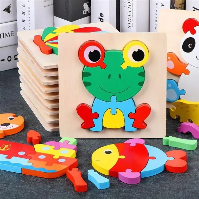 

Montessori Wooden 3D Puzzle Jigsaw Toys For Children Tangram Shapes Learning Cartoon Animal Intelligence Kids Educational Toy