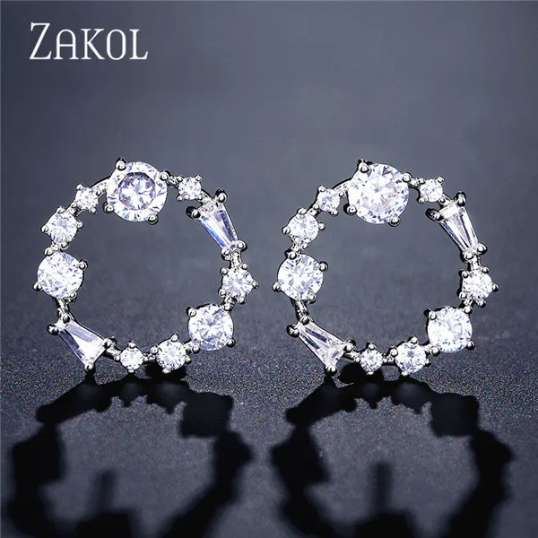 White Color ZAKOL романтические синие и белые круглые серьги с цирконием кубической огранки для женщин модные свадебные подарки ювелирные изделия FSEP2354 - Окраска металла: White Color