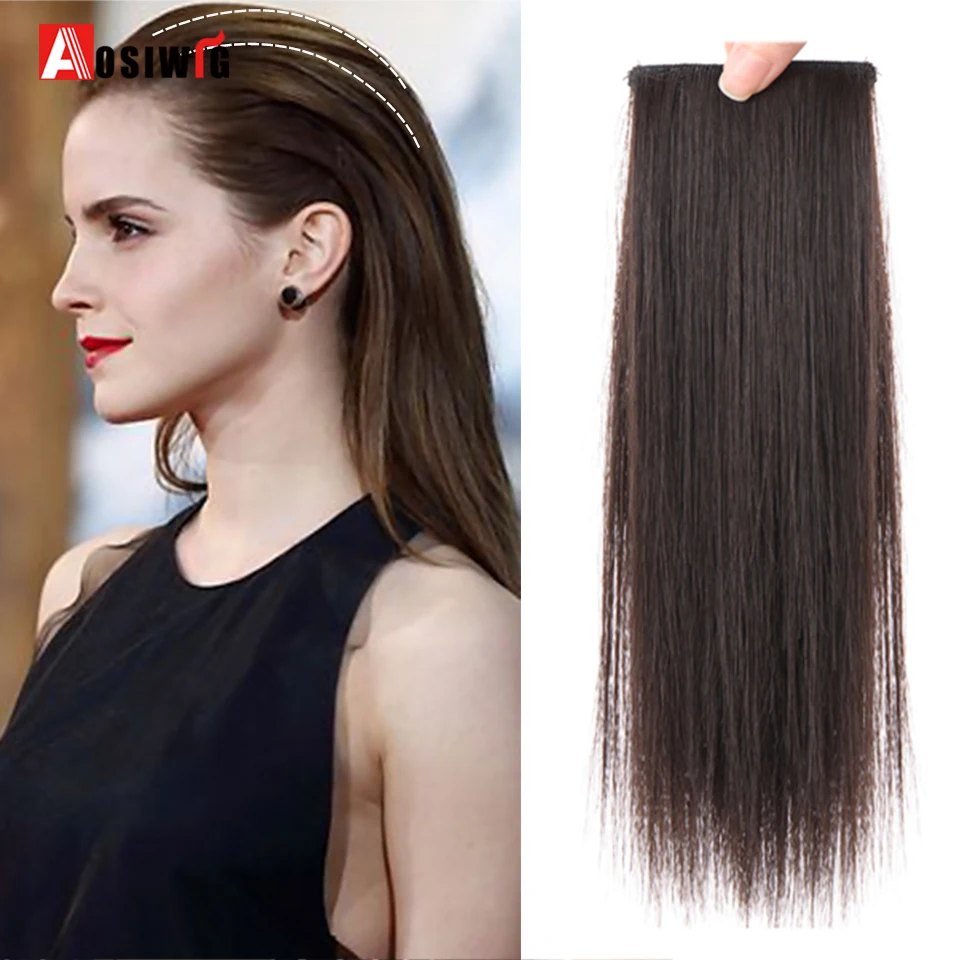 

AOSI Natural Fluffy Synthetic Hair Pad Straight Black Brown Invisable Clip in Hair Piece High Temperature Natural Hair Extension