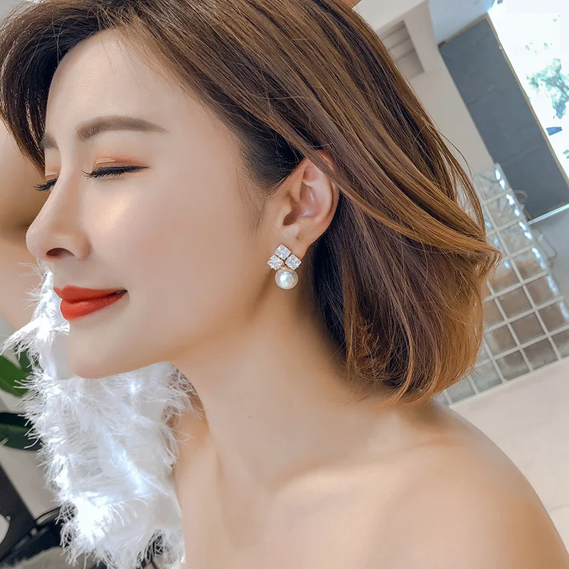 

Ant Angel High-end Pearl Earrings Diamond Ear Studs For Women Elegant Female Fashion Jewelry Girls Wedding 2021