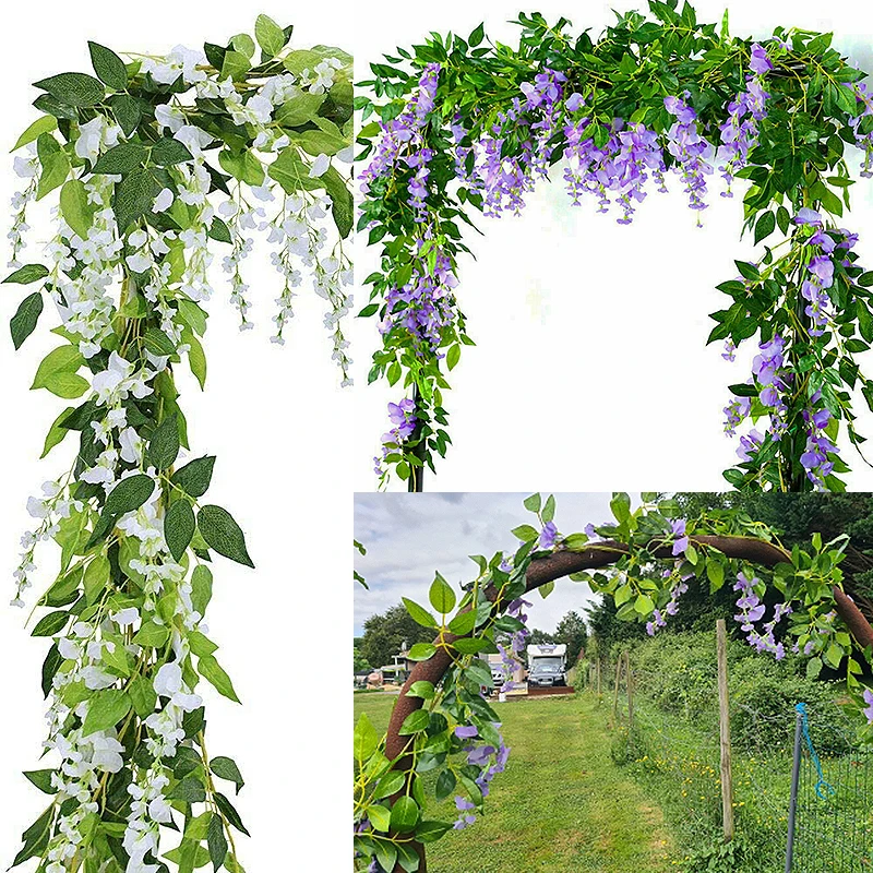

2x 7FT Wisteria Artificial Flower Vine Ivy Leaf Garland Plants Foliage Trailing Flower Flowers Outdoor Home Office Hotel Decor