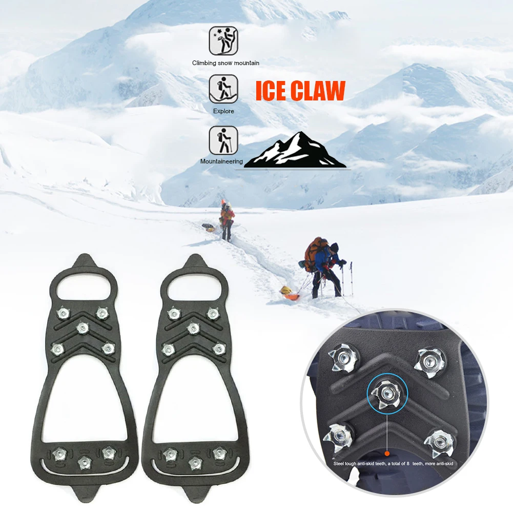 

Ice Spikes Cleats 8 Studs Outdoor Stainless Steel Anti-slip Climbing Crampons Travelling Easy Carrying Portable Part