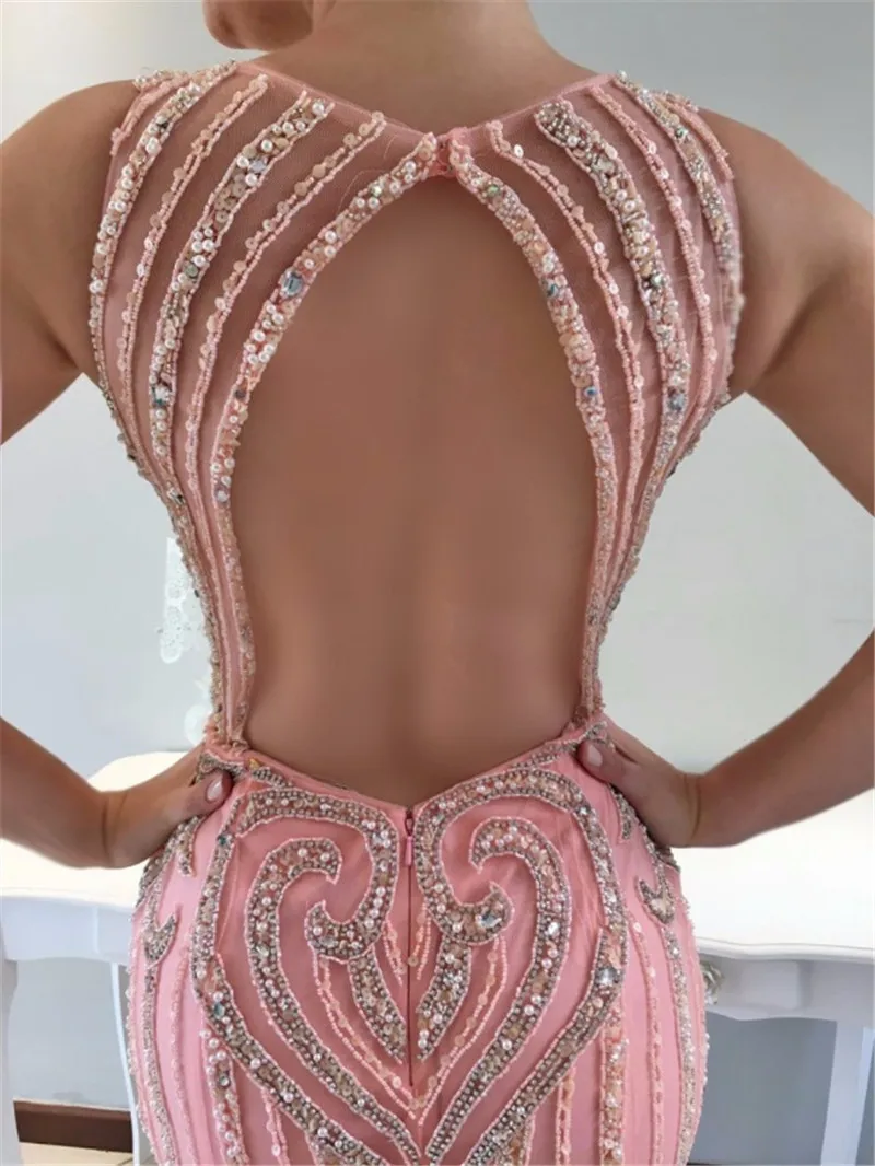 Роскошные бусины Кристаллы Розовый Русалка Выпускные платья Длинные Vestidos De gala сексуальные с открытой спиной Вечерние платья Robe De Soiree