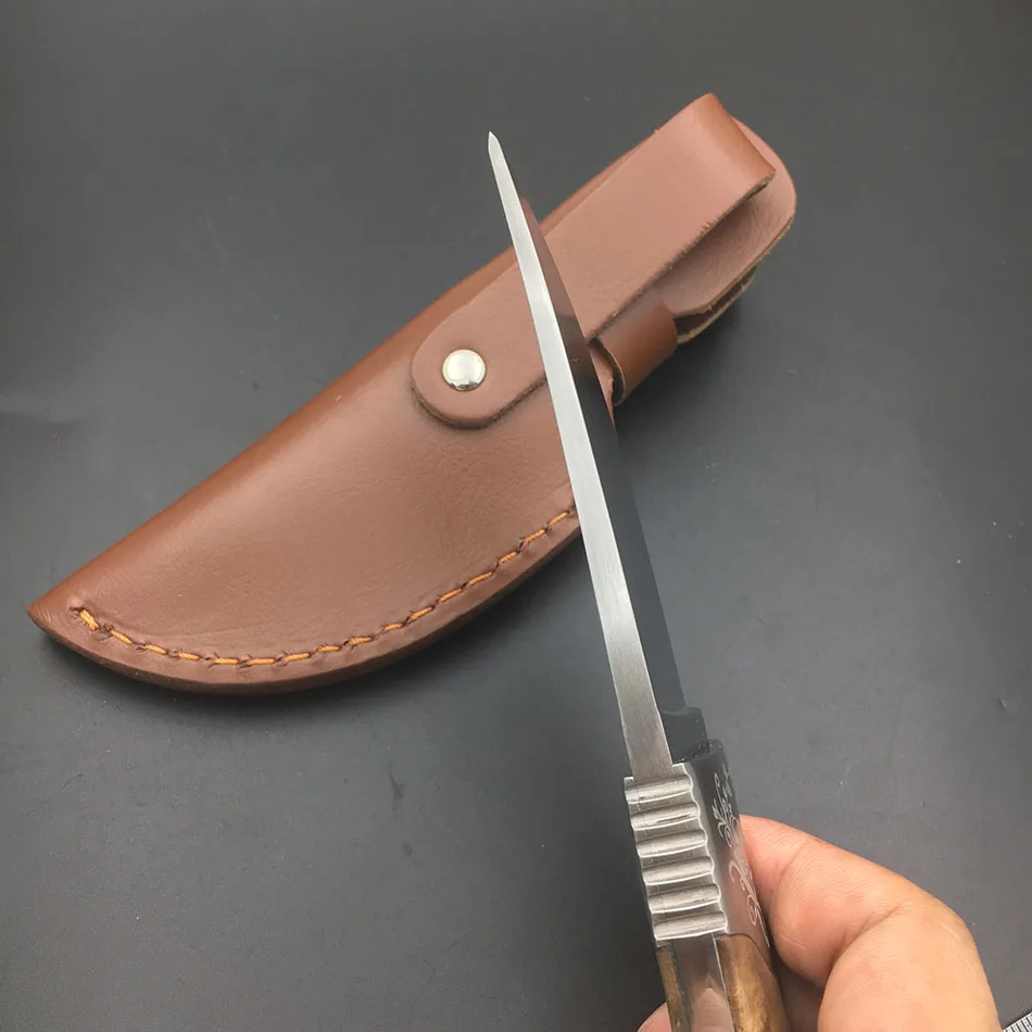 

High Quality Hunting Knifes Wood Handle Survival Tactical Fixed Knife Camping North American Straight Knife with Holster