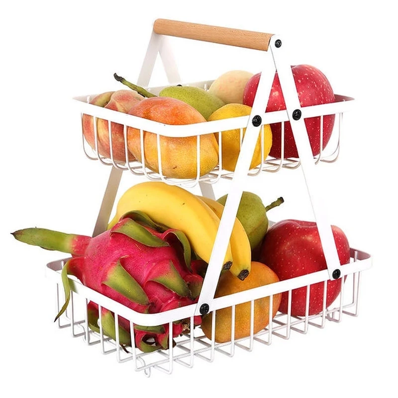

2-Tier Metal Fruit Basket Folding Shelf Rack for Fruits Toiletrie Eco-Friendly Storage Vegetables Baskets Portable Kitchen Item