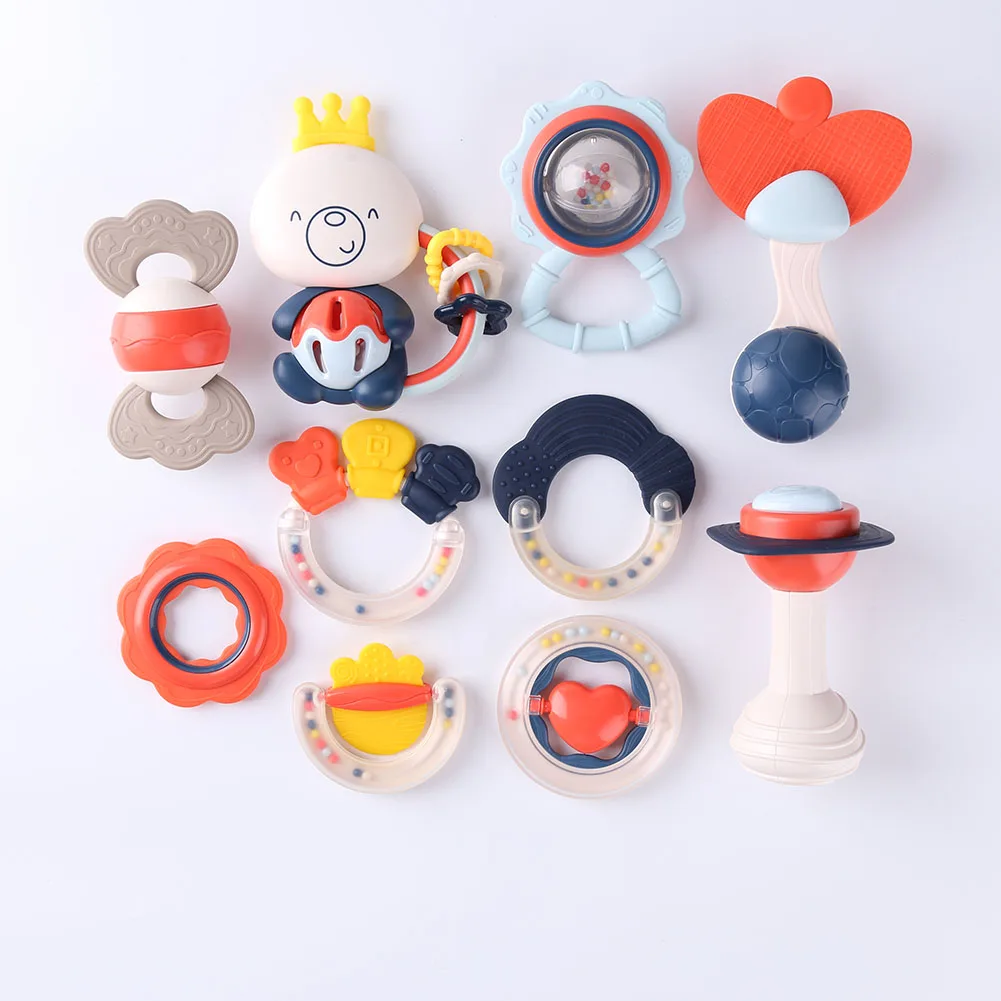 

Teether Grip Handbell Toddler Toys Smooth Early Education Teether Infant Teething Toy Kit Rattles Toy Car Hand Bell Baby Toys