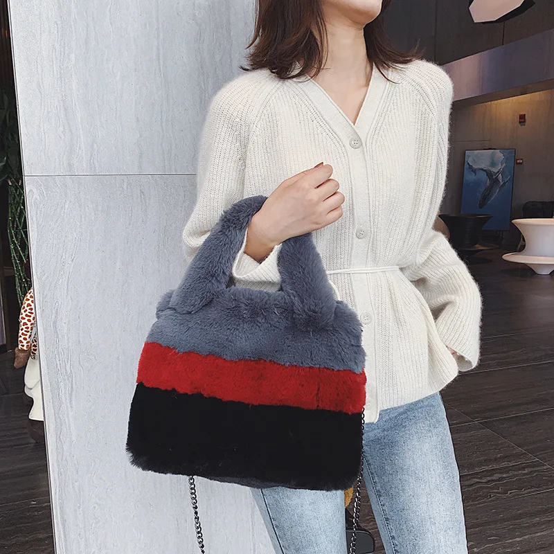 Mododiino женская сумка с искусственным мехом для зимы Лоскутная Женская Сумка тоут