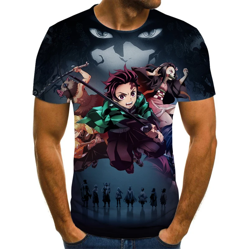 

2021, костюм для мальчика Kimetsu No Yaiba, футболка в стиле аниме Харадзюку, летняя мужская футболка, модные 3d топы, футболка, мужская модель, уличная ...