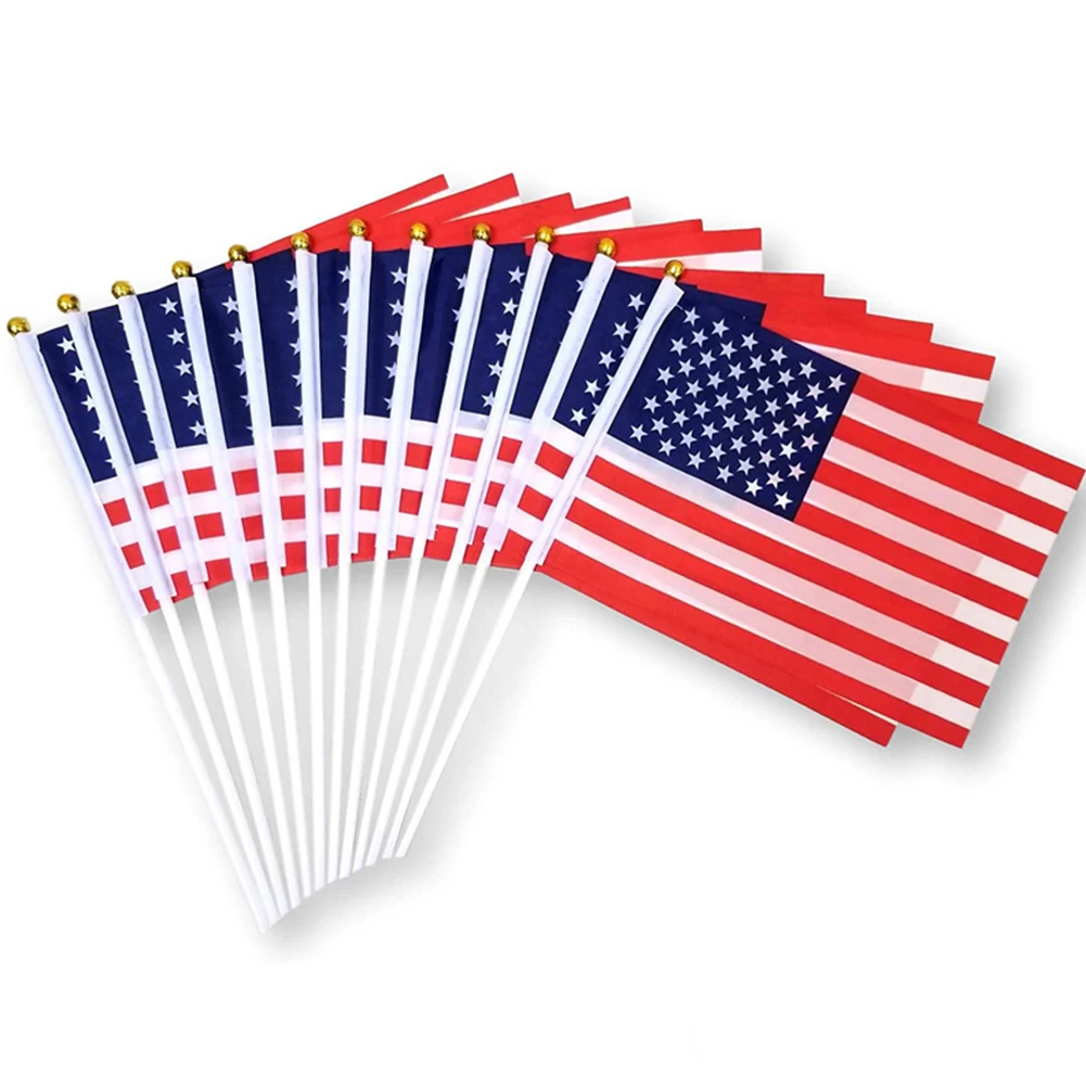 10 шт. американский флаг 5x8 дюймов ручной мини ensign 11 длинный полюс США баннер | Дом и
