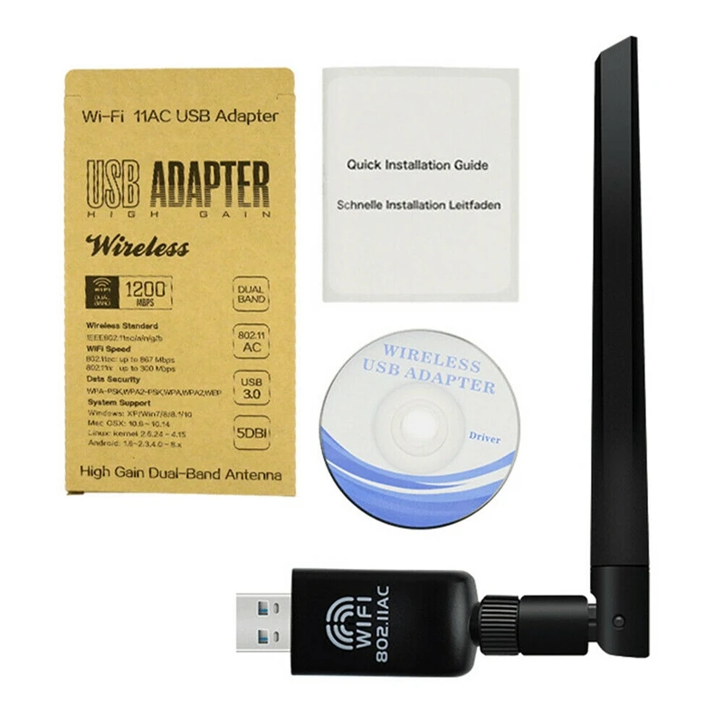 1200 Мбит/с USB Wifi беспроводной адаптер пк сетевой LAN Карта двухдиапазонный 2 4G/5 ГГц с