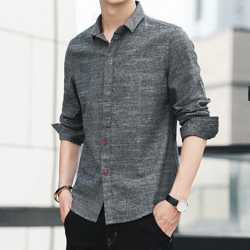 

Long sleeve shirt men's spring autumn Korean Trend slim top cotton shirt men's casual inch Shirt Youth clothes