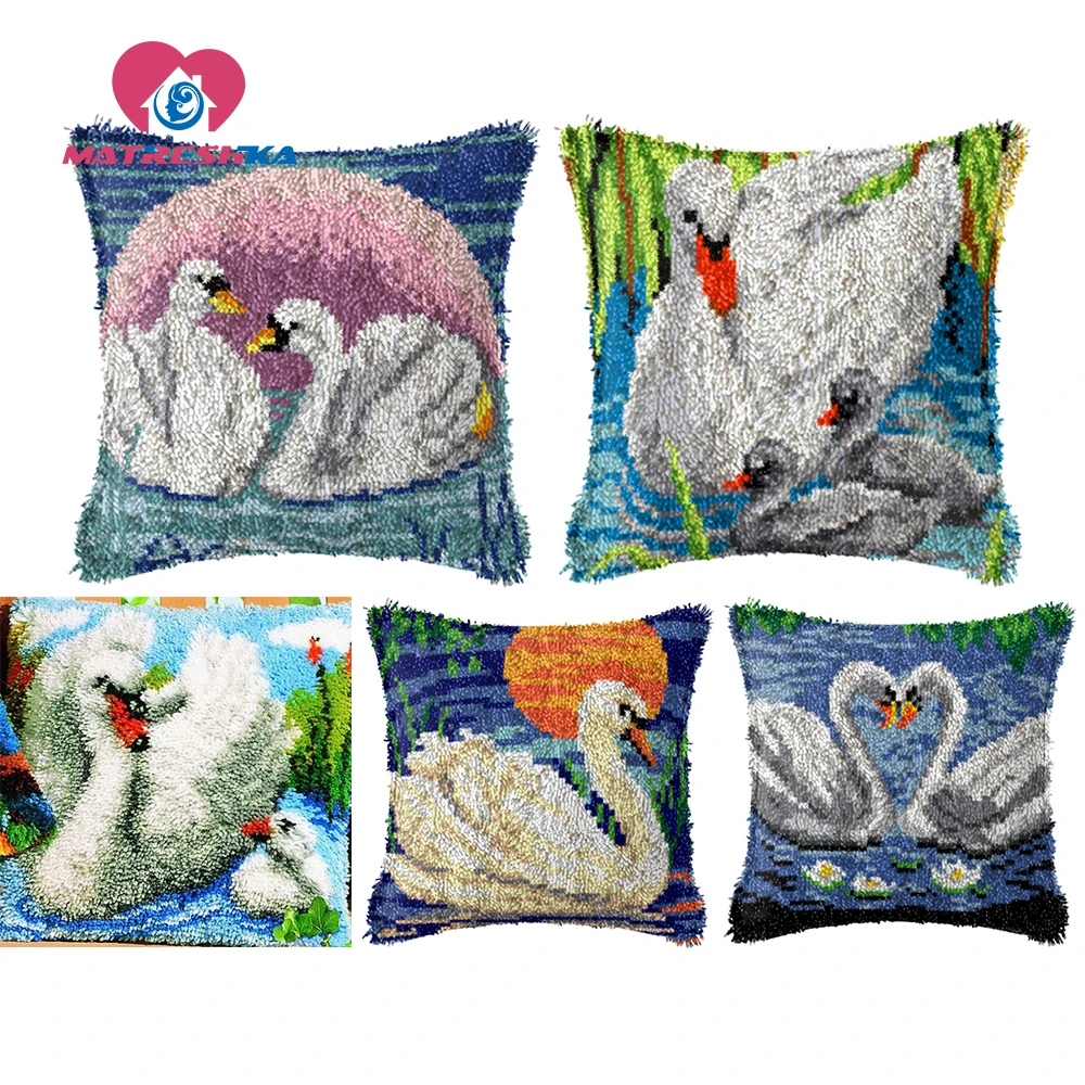 Лебедь ковер Вышивка крестом Подушка с защелкой крючок Сделай Сам пуговицы foamiran