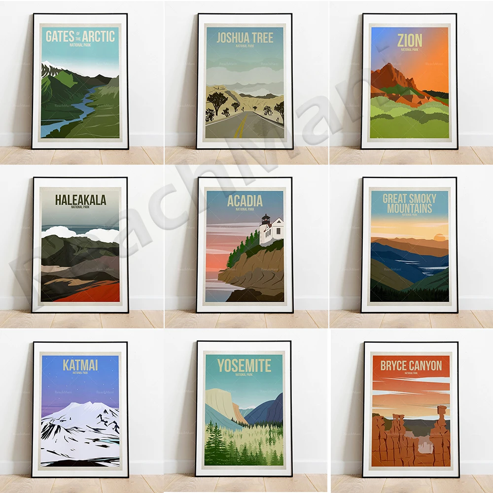 

American National Park poster, printed in Zion, Bryce, Haleakala, Yosemite, Katmai, Joshua Tree, American Samoa, Death Valley Pa