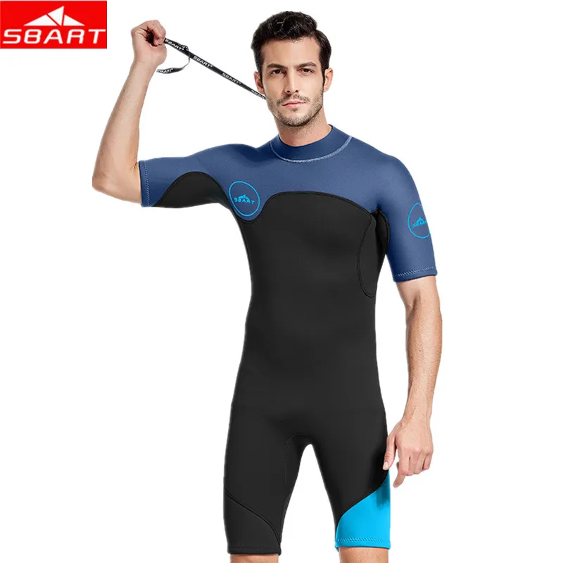 SBART 2mm Neoprene Wetsuit Swimwear Men Short Sleeve Patchwork Swimsuit Scuba Diving Suit One Piece Surfing Jellyfish Wet Suit